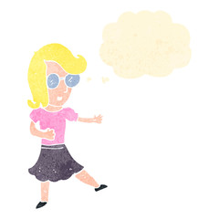 retro cartoon clever blond girl with thought bubble