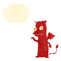 retro cartoon little imp with thought bubble