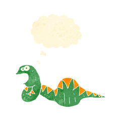 retro cartoon fat snake with thought bubble
