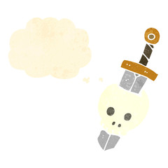 retro cartoon skull and sword with thought bubble