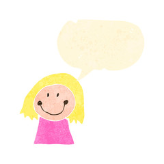 child's drawing of a happy girl with speech bubble