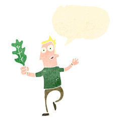 retro cartoon dancing man with leaf