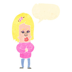 retro cartoon woman with speech bubble