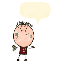 retro cartoon boy covered in mud