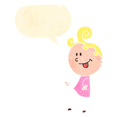 retro cartoon happy girl with speech bubble