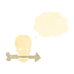 retro cartoon skull with arrow direction symbol