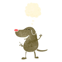 retro cartoon dog with thought bubble