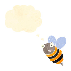 retro cartoon bumble bee with thought bubble