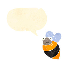 retro cartoon bee with speech bubble