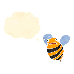 retro cartoon bumble bee with thought bubble
