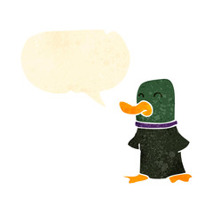 retro cartoon little duck with speech bubble