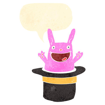 retro cartoon pink rabbit in hat
