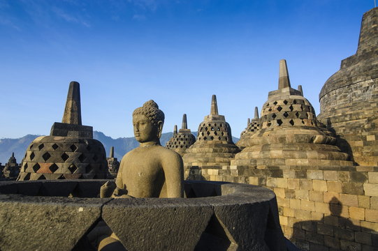 Early morning light at the temple complex of Borobodur, Java, Indonesia