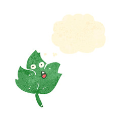 retro cartoon leaf with thought bubble