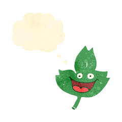 retro cartoon leaf with thought bubble