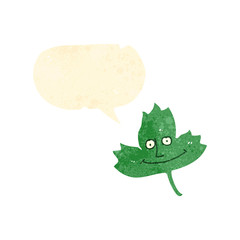 retro cartoon leaf with speech bubble