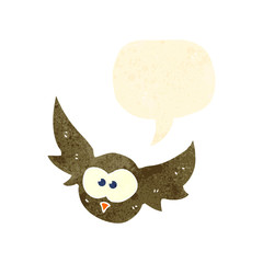 retro cartoon flying owl with speech bubble