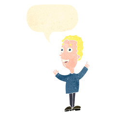retro cartoon man explaining his idea