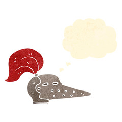 retro cartoon knight helmet with thought bubble