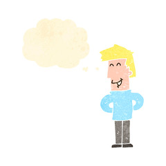 retro cartoon happy man with thought bubble