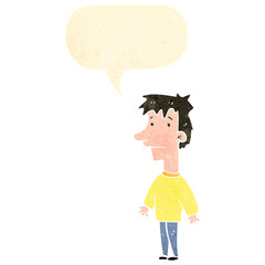retro cartoon boy with speech bubble