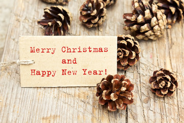 Pine cones and tag. Space for text