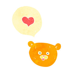 retro cartoon teddy bear face with love heart