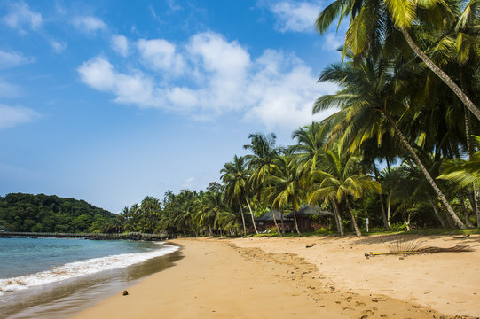 Beautiful beach in the Bom Bom Resort, UNESCO Biosphere Reserve, Principe, Sao Tome and Principe, Atlantic Ocean