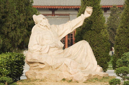 Statue of Wang Wei who lived between 701and 761, the poetic Buddha of Great Tang, Big Goose Pagoda Park, Xian City, Shaanxi Province, China