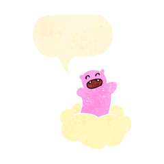 retro cartoon pink teddy bear on cloud