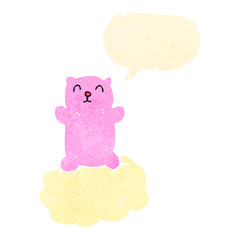 retro cartoon pink teddy bear on cloud