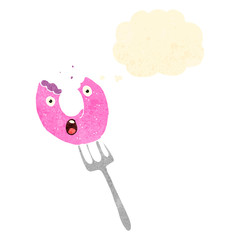 retro cartoon donut on fork