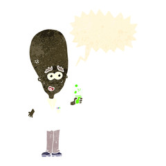 retro cartoon genius scientist with huge brain
