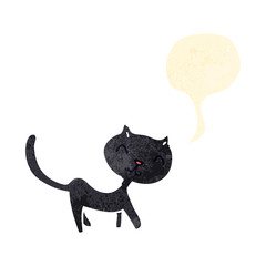 retro cartoon black cat with speech bubble