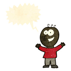 retro cartoon happy boy with speech bubble