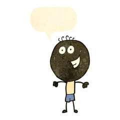 retro cartoon happy doodle man with speech bubble