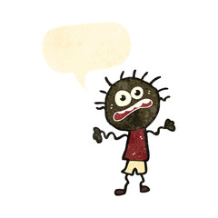 retro cartoon anxious boy with speech bubble