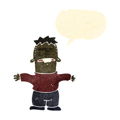 retro cartoon ugly kid with speech bubble