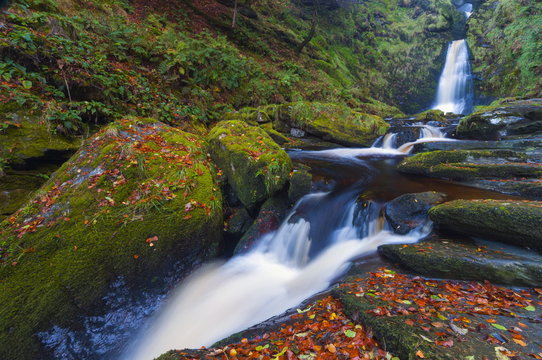 Llanrhaeadr ym Mochnant, Pistyll Rhaeadr Waterfalls, Berwyn Mountains, Powys, Wales 