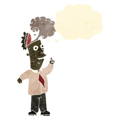 retro cartoon manwith overheated brain
