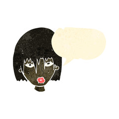 retro cartoon female face with speech bubble