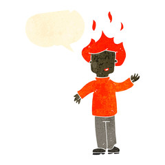 retro cartoon man with hair on fire