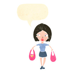 retro cartoon woman with shopping bags