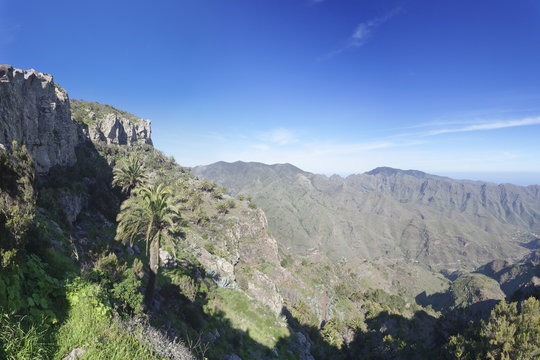 Degollada de Pereza y San Sebastian viewing point, Garajonay Parque National, near San Sebastian, La Gomera, Canary Islands, Spain
