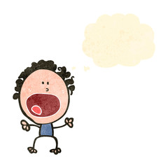 retro cartoon shocked doodle woman with thought bubble