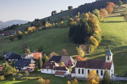 Church in autumn, Wieden, Wiedener Eck, Black Forest, Baden Wurttemberg, Germany