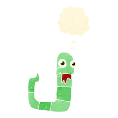retro cartoon funny snake with thought bubble