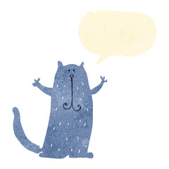 retro cartoon happy cat with speech bubble
