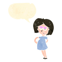 retro cartoon pregnant woman with speech bubble