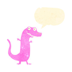retro cartoon pink dinosaur with speech bubble